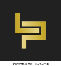 LP Letter Line Logo Vector. Gold Icon.