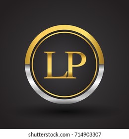 LP Letter logo in a circle, gold and silver colored. Vector design template elements for your business or company identity.