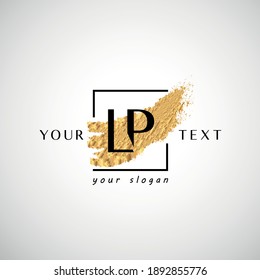 LP letter logo with gold brush and  square black  stock frame 