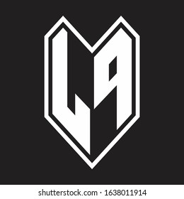 LP Logo monogram with emblem line style isolated on black background