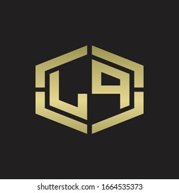 LP Logo monogram with hexagon shape and piece line rounded design tamplate on gold colors