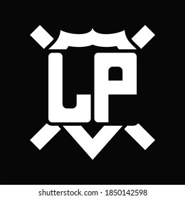 LP Logo monogram isolated on shield shape with rounded line on black background