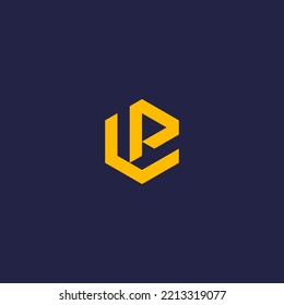 LP monogram logo in hexagon shape with yellow color