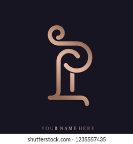 LP Monogram.Typographic Icon With Letter L And Letter P Isolated On Dark Background.Lettering Logo With Decorations. 