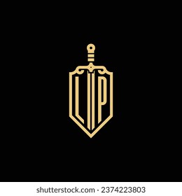 LP vintage shield and sword initial logo in high quality professional design that will print well across any print media