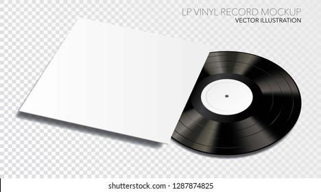 LP vinyl record mockup with blank cover and label, vector illustration