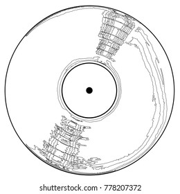 A LP vinyl record sketch with a blank label over a white background.