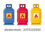 LPG. Flammable gas tanks, set. Propane, butane, methane gas tank. Gas cylinder bottle Vector illustration