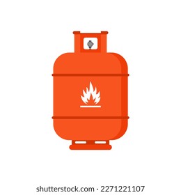 LPG flat design. Flammable gas tank icon. Propane, butane, methane gas tank. Gas cylinder bottle icon. Flat illustration of gas cylinder bottle vector icon for web design