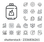 LPG fuel container sign. Energy, Co2 exhaust and solar panel outline icons. Gas cylinder line icon. Liquefied petroleum gas bottle symbol. Gas cylinder line sign. Vector