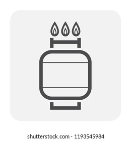 LPG Gas Tank, Gas Cylinder Vector Icon. Also Called Bottle, Canister. Include Stove, Flame. Refill Pressure Vessel Or Container For Storage Natural Gas, Liquefied Petroleum Gas, Propane And Butane.