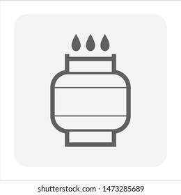 LPG Gas Tank, Gas Cylinder Vector Icon. Also Called Bottle, Canister. Include Stove, Flame. Refill Pressure Vessel Or Container For Storage Natural Gas, Liquefied Petroleum Gas, Propane And Butane.