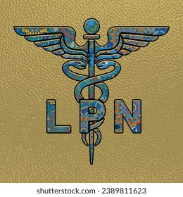 LPN Nurse, Medical symbol caduceus nurse practitioner LPN vector, coloring medical symbol with LPN text, Caduceus Symbol, LPN Nurse Mandela design