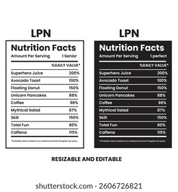 LPN Nutrition facts ,label design template, nutrition facts information, nutrition Label 