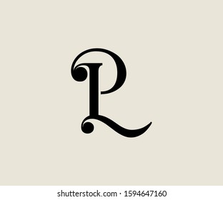 LP,PL l and p , p and L letter monogram logo,  black and white mock-up invitation or business card emblem, decorative sign