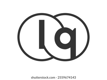 LQ business company emblem with outline rounds and letters l q. Logo template of two merged circles for brand identity, logotype. Vector Infinity symbol  and technology sign.