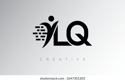 LQ Creative Digital Monogram Logo – Futuristic Letter mark Design Featuring Human Shape, Pixel Motion and Minimal Tech Style for Innovative Branding Identity