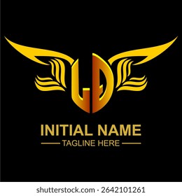 LQ Golden Wing Emblem Logo with elegant gold wings, sleek and modern design. Ideal for branding, creative projects, luxury businesses, or artistic ventures.
