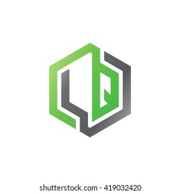 LQ initial letters looping linked hexagon logo black green