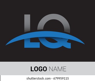 LQ initial logo company name colored grey and blue swoosh design.