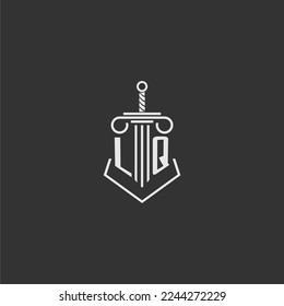 LQ initial monogram law firm with sword and pillar logo design