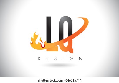 LQ L Q Letter Logo Design with Fire Flames and Orange Swoosh Vector Illustration.
