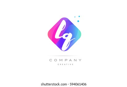 lq l q  pink blue rhombus abstract 3d alphabet company letter text logo hand writting written design vector icon template 