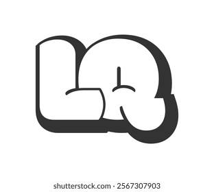 LQ logo, bubble comic lettering, rounded in graffiti style black and white silhouette. Trendy preschool L and Q letter text for festival party, personal initials, children funky print and web. 