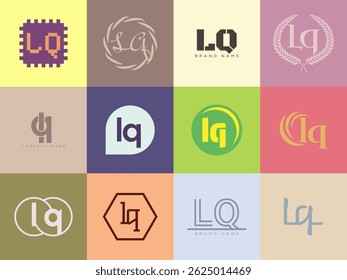 Modelo de empresa de logotipo LQ. Letra l e logotipo q. Defina diferentes letras serifas clássicas e texto em negrito moderno com elementos de design. Tipografia inicial da fonte. Coleção de identidade de negócios na moda.