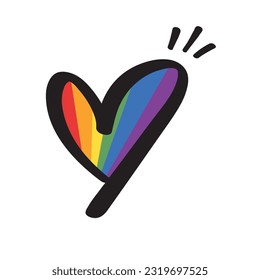 Lqbt pride month. Doodle heart with rainbow flag colors. Diversity representation.