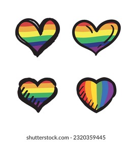 Lqbt pride month. Doodle heart with rainbow flag colors. Diversity representation.