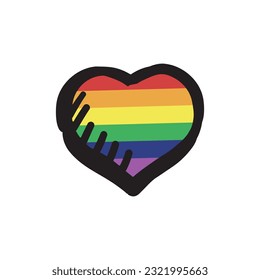 Lqbt pride month. Doodle heart with rainbow flag colors. Diversity representation.