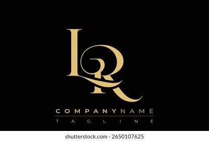 LR Abstract Creative Jewelry Logo. A stylish logo featuring golden monogram initials in an elegant and modern typography, perfect for branding