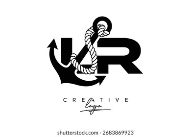 LR Creative Monogram Latter Logo con diseño de ancla y cuerda
