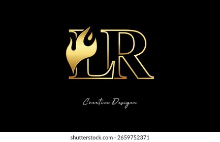 LR Golden Flame Logo Design Símbolo minimalista de lujo para Premium Branding e identidad creativa