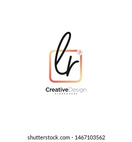 LR initial handwriting with color logo icon template vector.