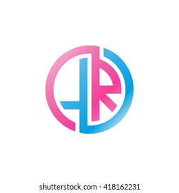 LR initial letters looping linked circle logo blue pink