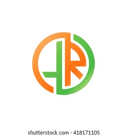 LR initial letters looping linked circle logo orange green
