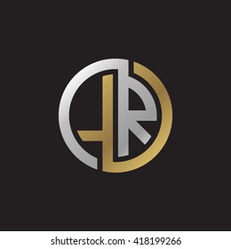 LR initial letters looping linked circle elegant logo golden silver black background