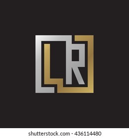 LR initial letters looping linked square elegant logo golden silver black background