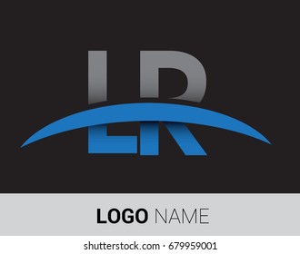 LR initial logo company name colored grey and blue swoosh design.