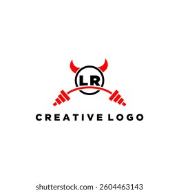 LR initial monogram for fitnes or gym logo with devil style design