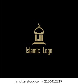 LR initial monogram for islamic logo with mosque icon design