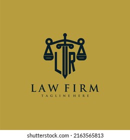LR initial monogram for lawfirm logo with sword and scale