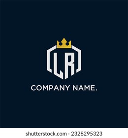 LR initial monogram logo design for hexagon style  crown elegant image