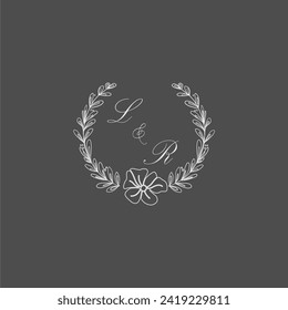 LR initial monogram wedding with creative leaf