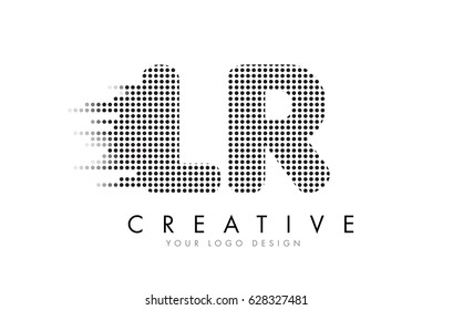 LR L R Letter Logo Design with Black Dots and Bubble Trails.