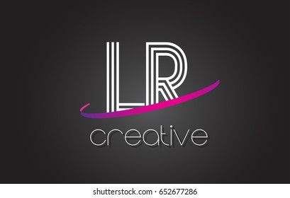 LR L R Letter Logo with Lines Design And Purple Swoosh Vector Letters Illustration.