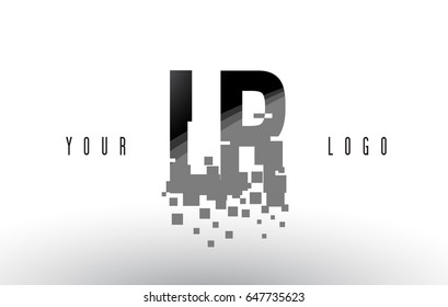 LR L R Pixel Letter Logo with Digital Shattered Black Squares. Creative Letters Vector Illustration.