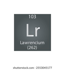 Tabla Periódica Del Elemento Químico Actinoide Lawrencium. Ilustración vectorial cuadrada plana simple, icono de estilo limpio simple con masa molar y número atómico para laboratorio, ciencia o clase de química.